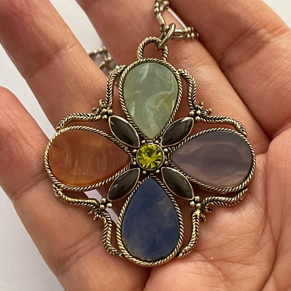 Monet signed multi color lucite cross pendant - Picture 2 of 5